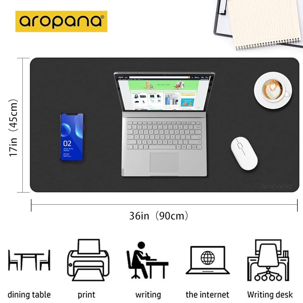 Black and Grey Faux Leather Desk Mat 90x45cm – Reversible Large Mouse Pad