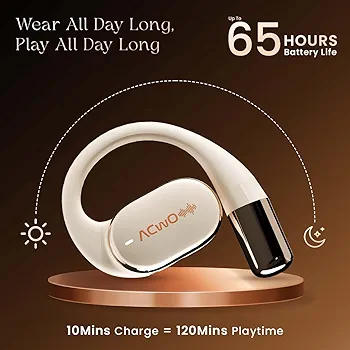 OWS Wireless Over-Ear Earphones with Situational Awareness, 65H Playback, 15mm Titanium Drivers & 4-Mic ENC (Silver Cream)