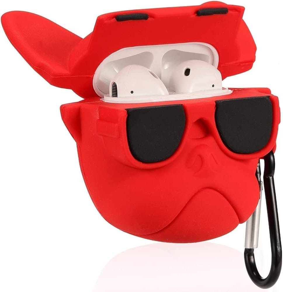 Cute Soft Silicone Pouch Case for AirPods Pro Gen-2 (2022) – 3D Cartoon Animal Character Cover with Keychain, Shockproof & Dustproof Protective Case (BULDOG RED)