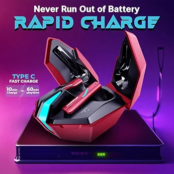 Gaming Earbuds XO6 with 35ms Low Latency, RGB LED Lights, 13mm Drivers, 50H Playtime & Bluetooth v5.3 (Red, True Wireless)