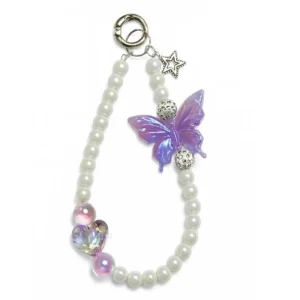 Phone Charm/Phone Strap – Butterfly & Heart Pearl Beaded Accessory
