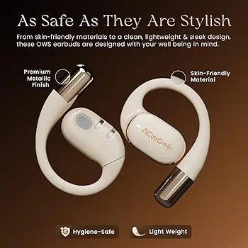 OWS Wireless Over-Ear Earphones with Situational Awareness, 65H Playback, 15mm Titanium Drivers & 4-Mic ENC (Silver Cream)