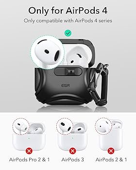 AirPods 4 Case (2024) Black | MagSafe Compatible | Drop-Proof Lock | Cyber Series TPU Protective Cover for AirPods 4th Gen (USB-C) with Easy Open Design