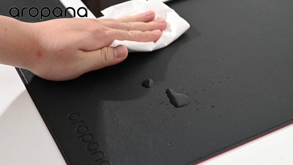 Black and Grey Faux Leather Desk Mat 90x45cm – Reversible Large Mouse Pad