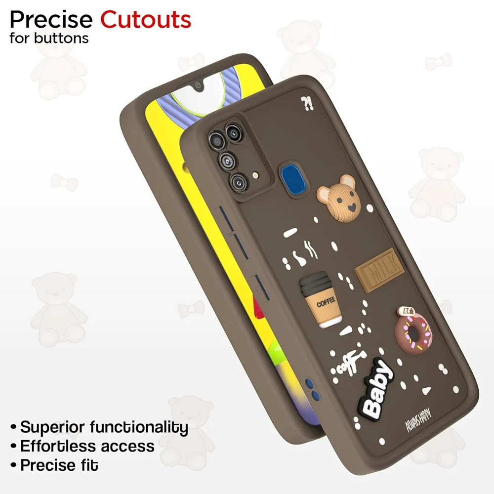 Back Cover for Samsung Galaxy M31 / M31 Prime / F41 | Cute 3D Cartoon Bear Silicone Full-Body Protection Bumper Case (Brown)