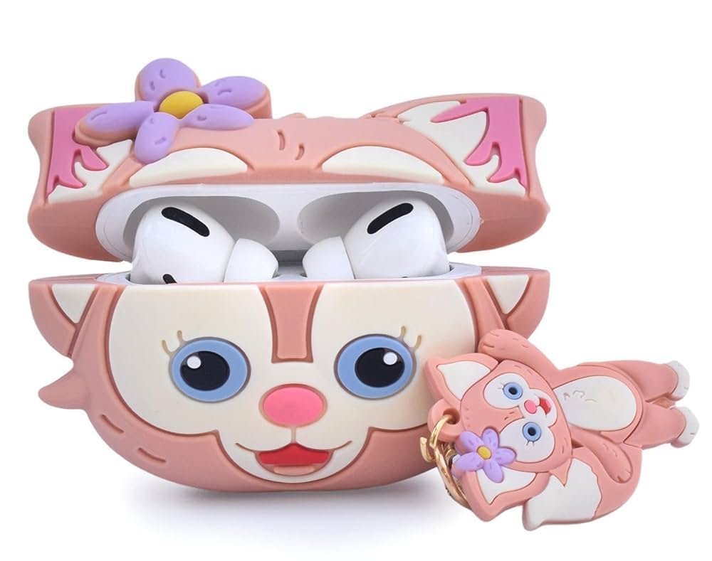 Cute Soft Silicone Pouch Case for AirPods Pro Gen-2 (2022) – 3D Cartoon Animal Character Cover with Keychain, Shockproof & Dustproof Protective Case (CAT CASE)