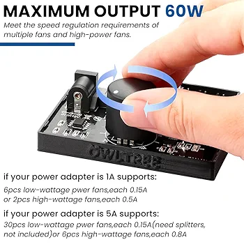 Multi-Fan Controller Hub with Speed Adjustment Knob | Supports 6 PWM Fans | SATA & DC 12V Input | Black Silicone Build