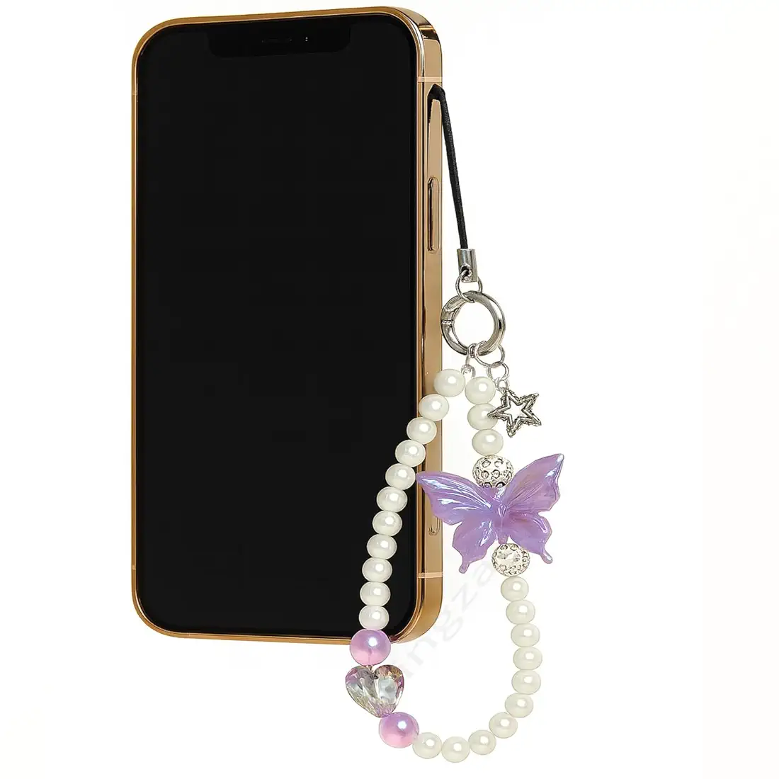 Phone Charm/Phone Strap – Butterfly & Heart Pearl Beaded Accessory