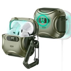 AirPods 4 Case (2024) Army Green | MagSafe Compatible | Drop-Proof Lock | Cyber Series TPU Protective Cover for AirPods 4th Gen (USB-C)