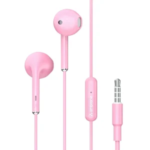 Wired In-Ear Headphones with Mic & 14mm Dynamic Drivers for Boosted Bass – 3.5mm Jack, Multi-Functional Controller (Stringz 38 Lite, Pink)