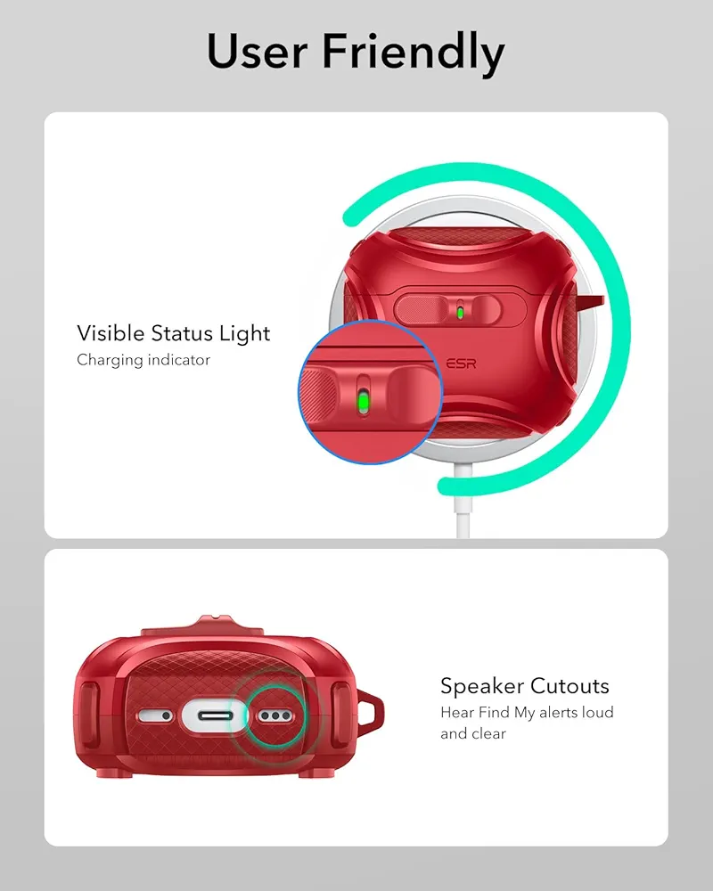 AirPods 4 Case (2024) Red | MagSafe Compatible | Hybrid Drop Protection | Cyber Series TPU Protective Cover with Drop-Proof Lock, Easy Open & Carry Strap for AirPods 4th Gen (USB-C)