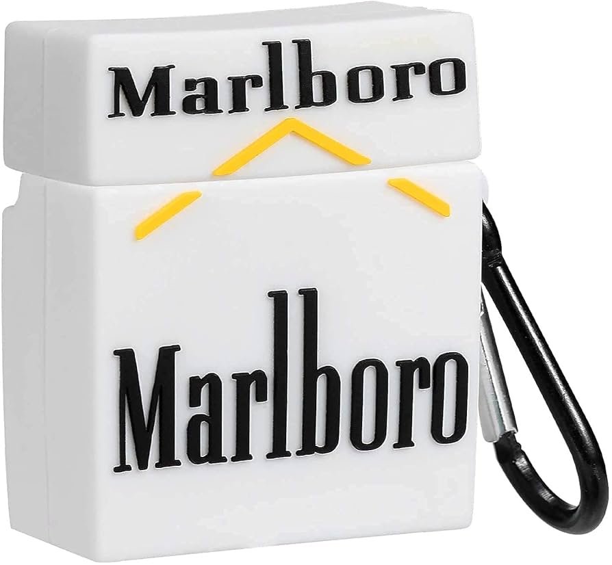 AirPods Pro (2019) Case Cover | Marlboro White 3D Cartoon Character Soft Silicone Protective Pouch with Keychain | 360° Full Protection Case for AirPods Pro Charging Case