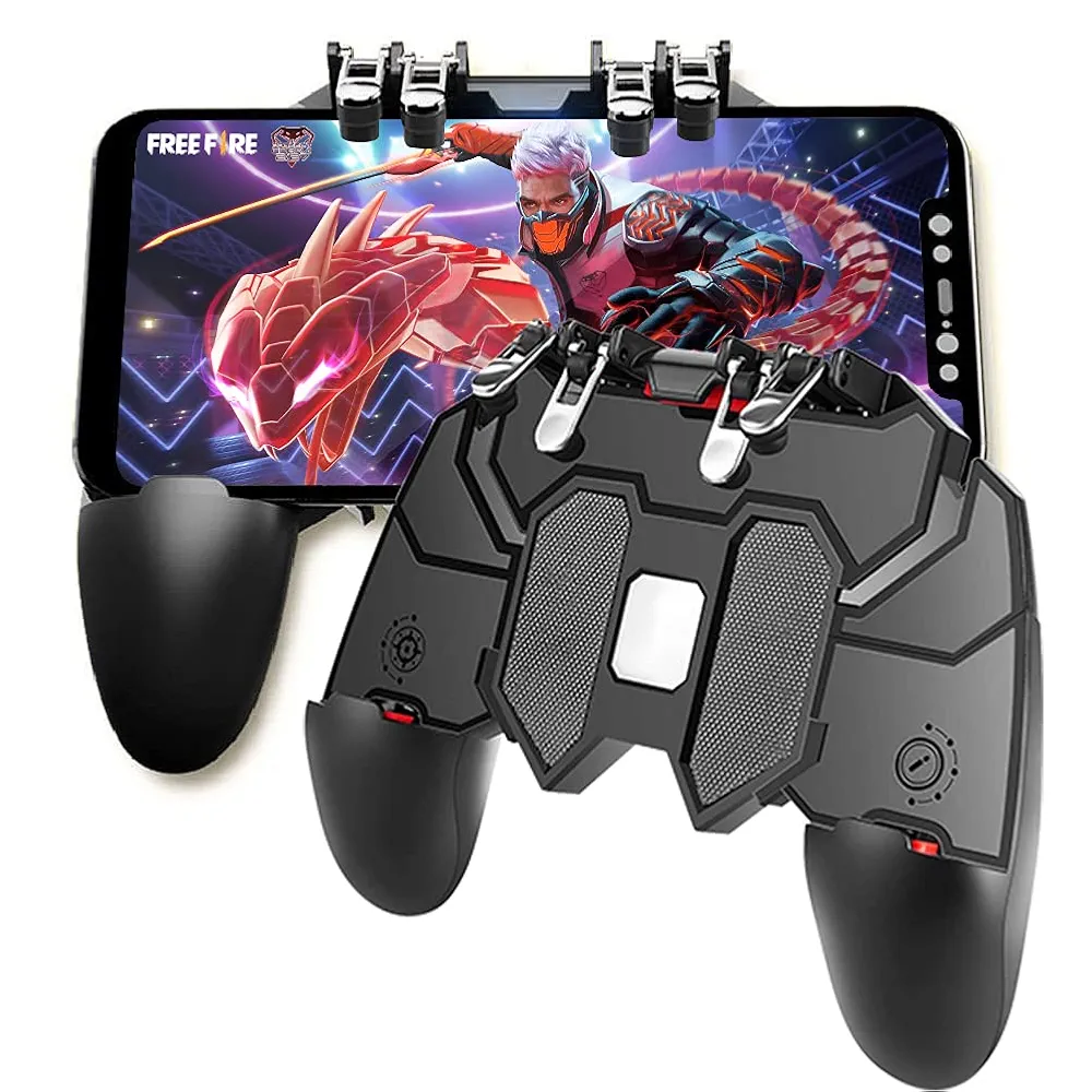 PUBG Trigger Controller Mobile Gamepad – 6 Finger Game Assistant with 4 Sensitive Triggers & Tilt Probes | Adjustable for All Phones