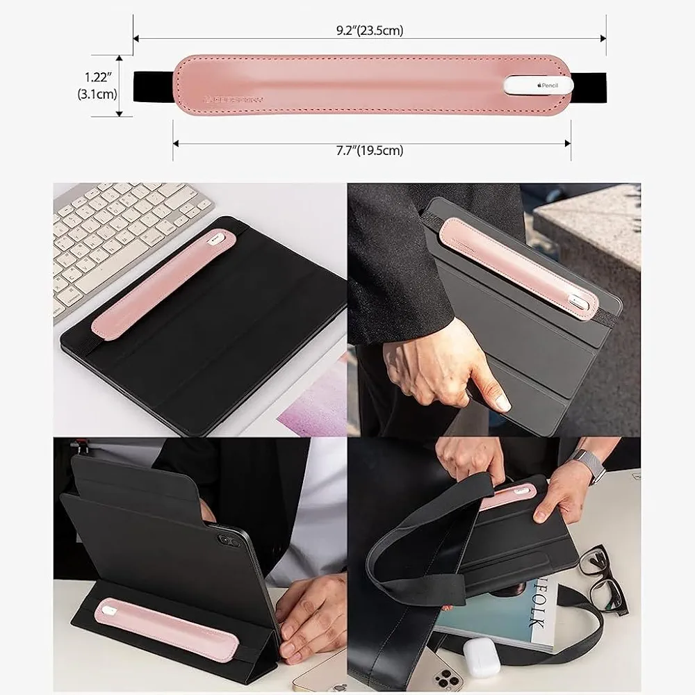 Apple Pencil Cover Sleeve – PU Leather Pouch for 1st & 2nd Generation Apple Pencil, Elastic Holder for iPad & Tablets (Pink)