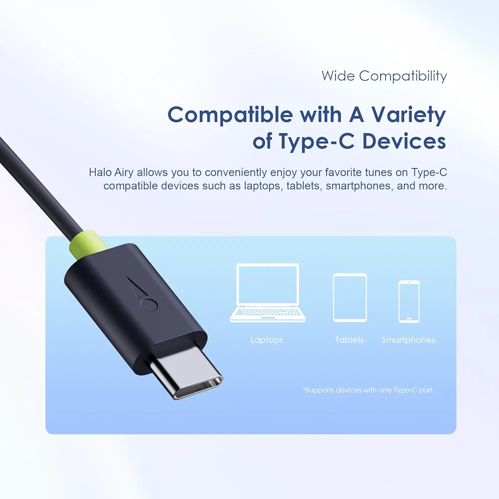 Halo Airy Type-C Wired In-Ear Earphones – Deep Bass, 3-Button Control & Mic (Blue)