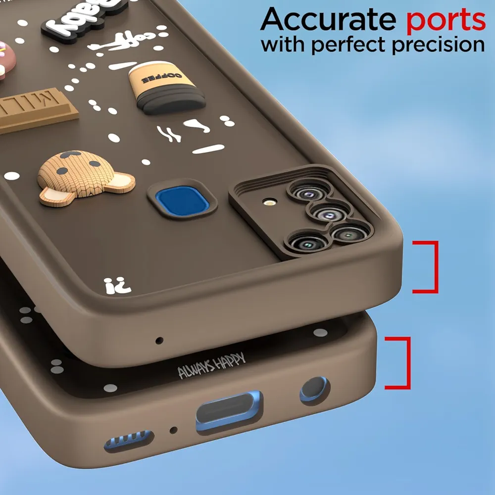 Back Cover for Samsung Galaxy M31 / M31 Prime / F41 | Cute 3D Cartoon Bear Silicone Full-Body Protection Bumper Case (Brown)