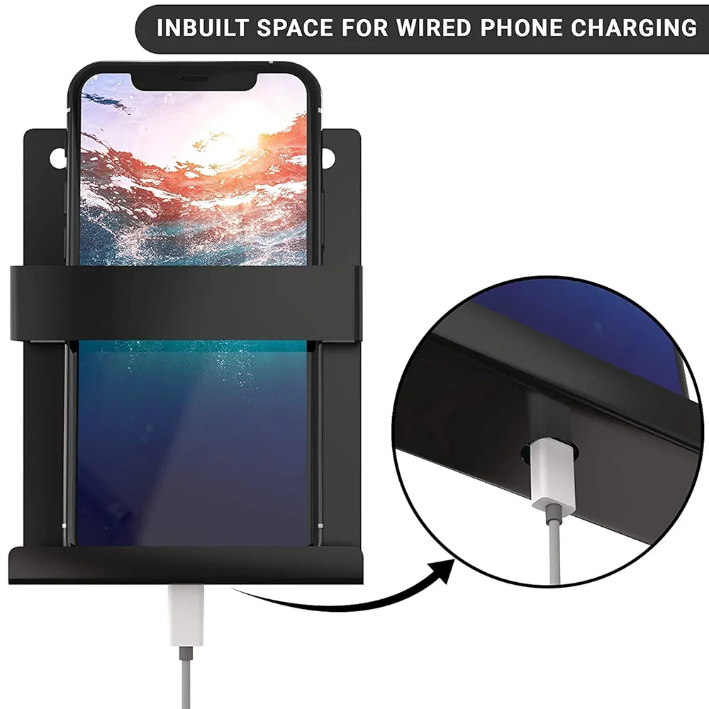 Wall Mount Mobile & Remote Holder – Alloy Steel, Black (Universal Charging Dock & Organizer)