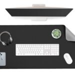 Black and Grey Faux Leather Desk Mat 90x45cm – Reversible Large Mouse Pad