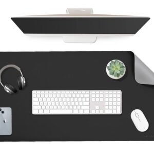 Black and Grey Faux Leather Desk Mat 90x45cm – Reversible Large Mouse Pad
