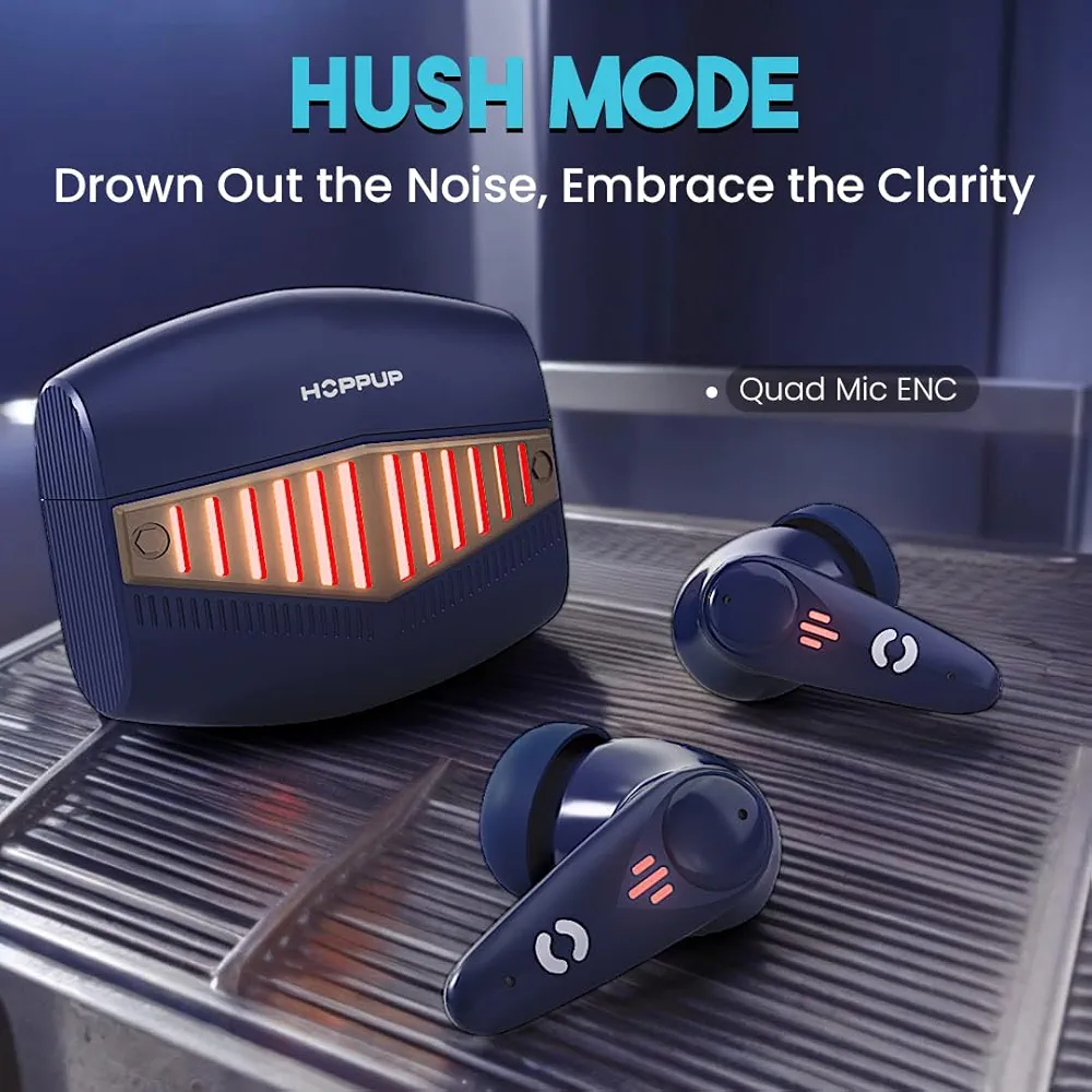 Gaming Earbuds XO7 with 35ms Low Latency, 13mm Bass Drivers, Quad Mic ENC, 70H Playtime & Bluetooth v5.4 (Blue & Gold, True Wireless)