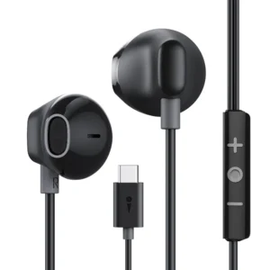 Type-C Wired Earphones with Mic – Deep Bass, 3-Button Control, and Premium Sound Quality (Black)