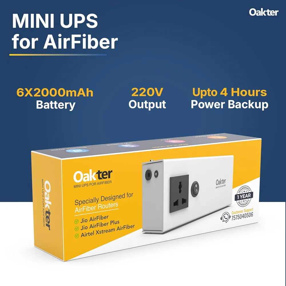 Mini UPS for Jio AirFiber & AirFiber Plus Routers – 6×2000mAh, 4-Hour Backup, White