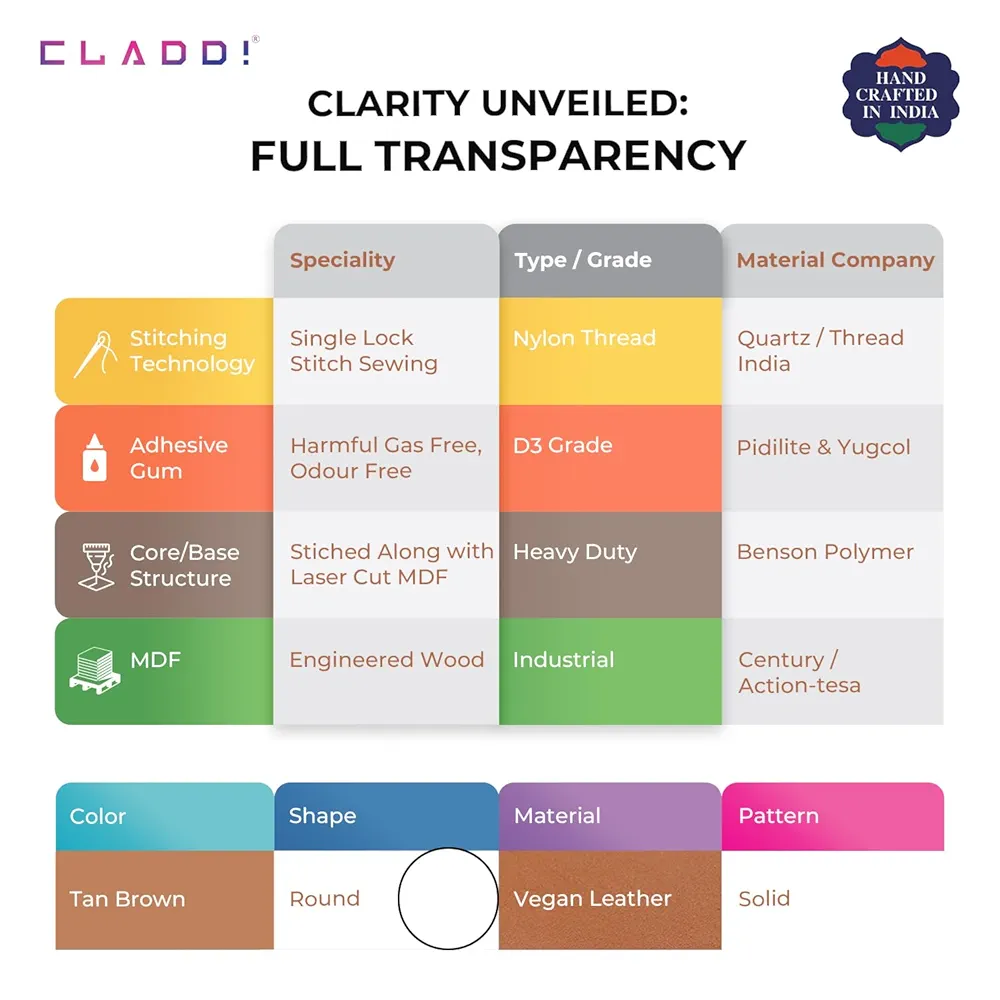 Tan Circle Vegan Leather Mouse Pad 20.5cm – Anti-Scratch & Water-Resistant Desk Mat