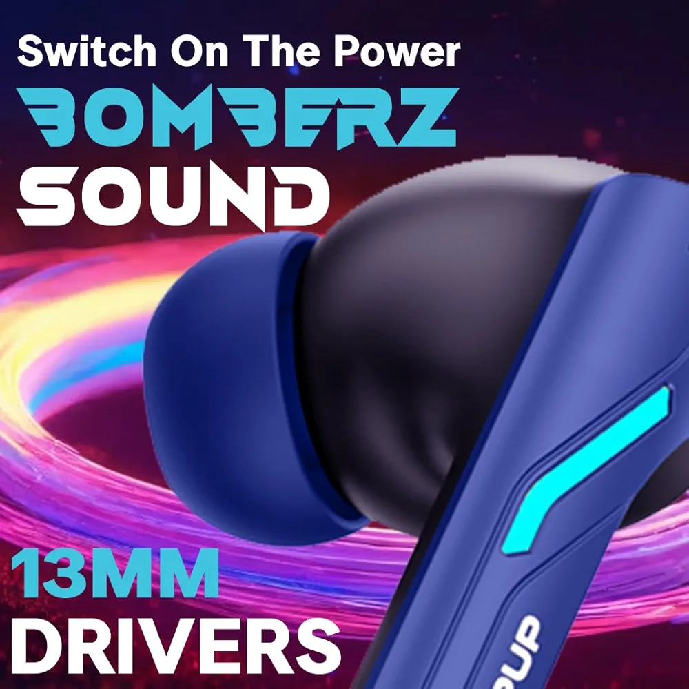 Gaming Earbuds XO6 with 35ms Low Latency, RGB LED Lights, 13mm Drivers, 50H Playtime & Bluetooth v5.3 (Blue, True Wireless)