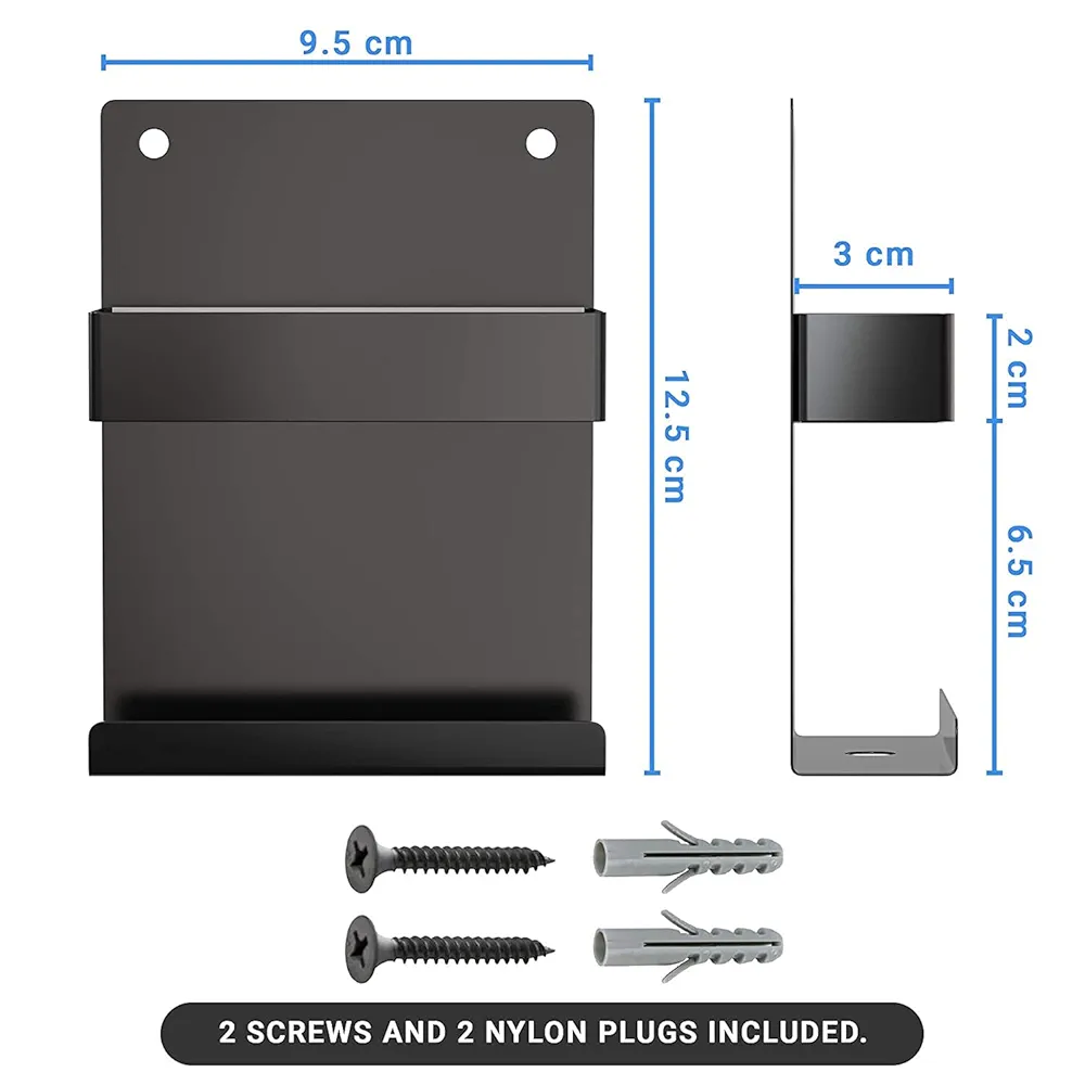 Wall Mount Mobile & Remote Holder – Alloy Steel, Black (Universal Charging Dock & Organizer)