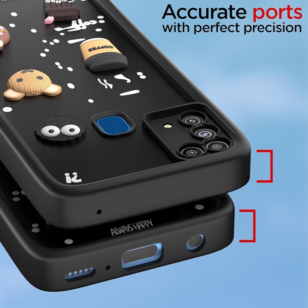 Back Cover for Samsung Galaxy M31 / M31 Prime / F41 | Cute 3D Cartoon Bear Silicone Full-Body Protection Bumper Case (Black)