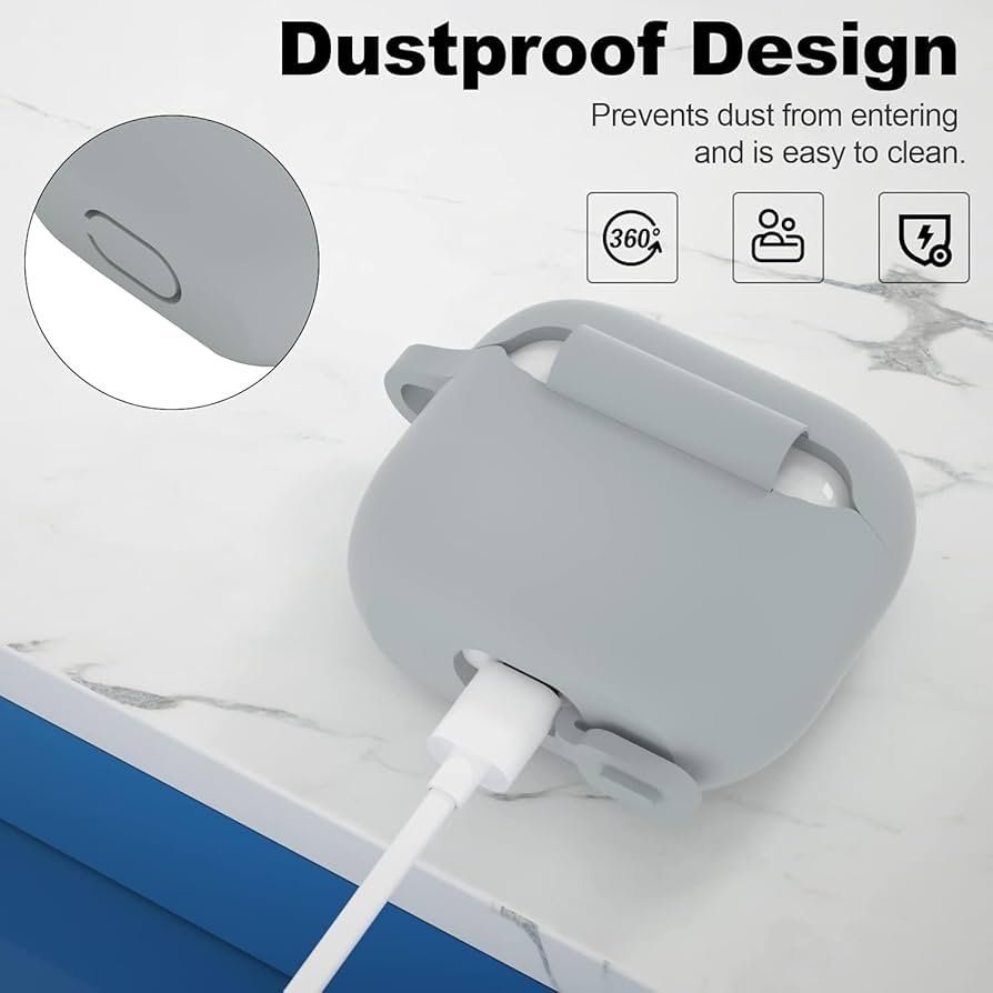 AirPods 4 Case (2024) Grey | Soft Silicone TPU Cover with Keychain | Full Protective Cute Case for AirPods 4th Gen (USB-C)