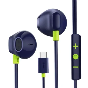 Halo Airy Type-C Wired In-Ear Earphones – Deep Bass, 3-Button Control & Mic (Blue)