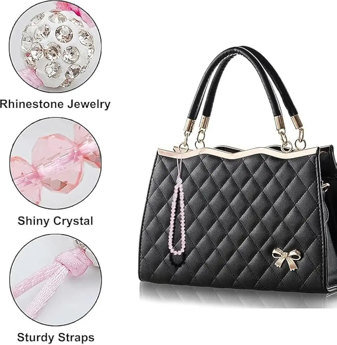 Phone Charm/Phone Strap – Pack of 4 Crystal Beaded Straps (Lavender, White, Black, Pink)