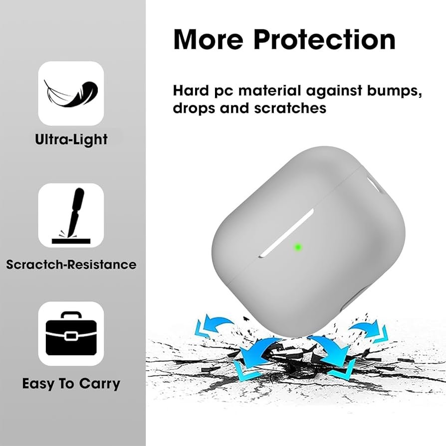Silicone Protective Case for AirPods Pro 2 with Antilost Lanyard & Carabiner – Shockproof Full Protection Cover (Light Grey)