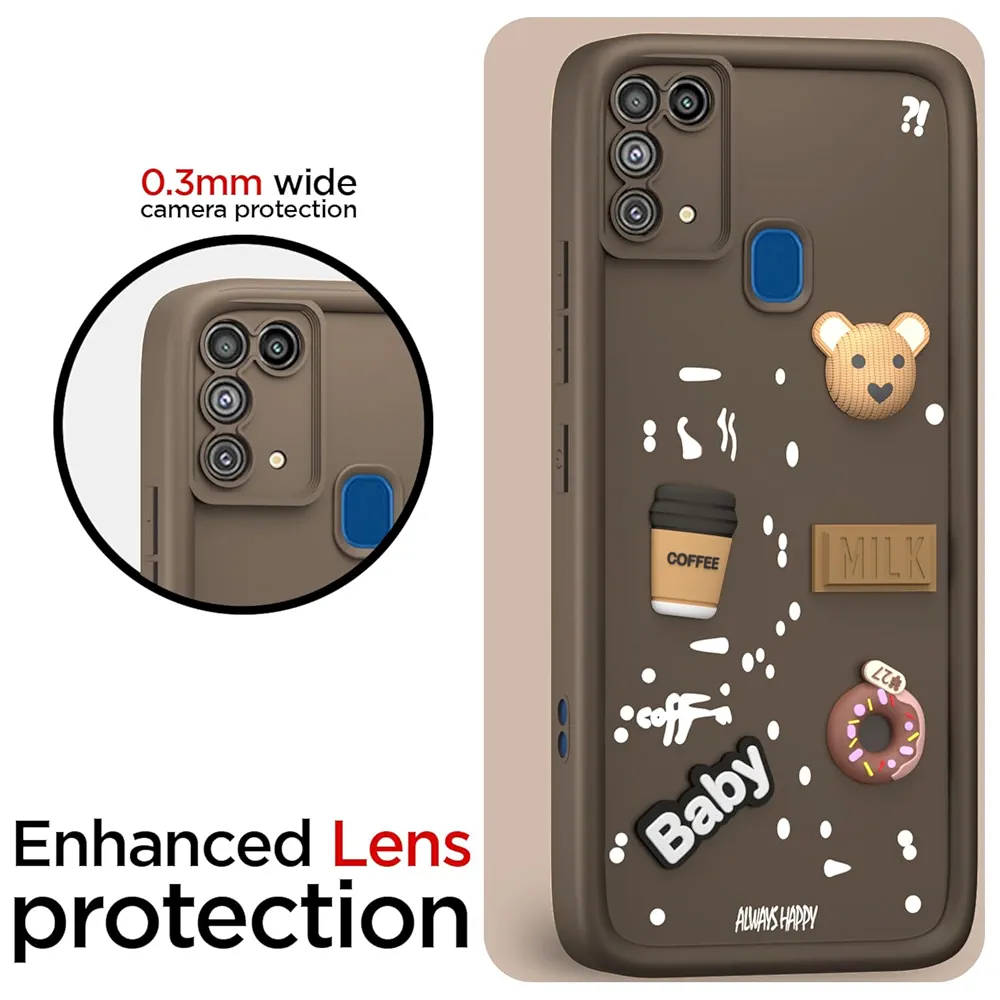 Back Cover for Samsung Galaxy M31 / M31 Prime / F41 | Cute 3D Cartoon Bear Silicone Full-Body Protection Bumper Case (Brown)
