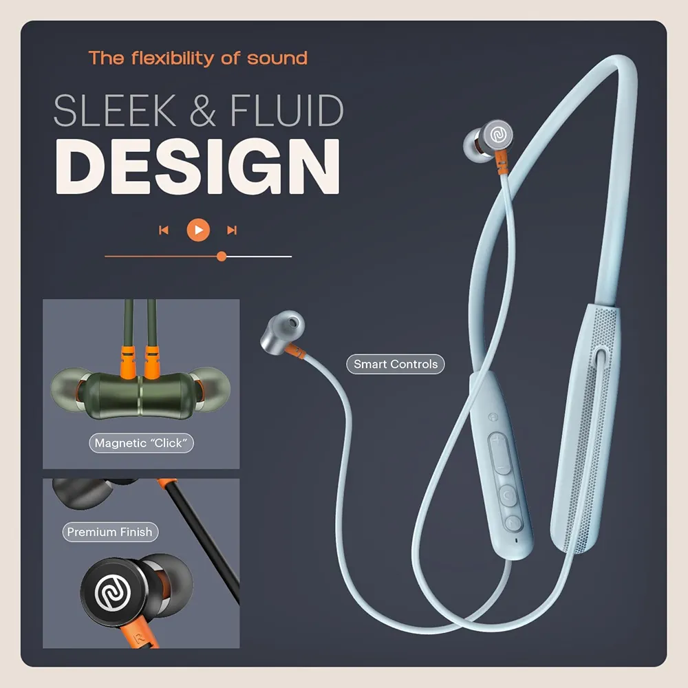 Bluetooth In-Ear Neckband Headphones | 50H Playtime | 3 EQ Modes | ENC for Clear Calling | Low Latency (≤50ms) | 10mm Driver | BT v5.3 | Ice Blue-Airwave