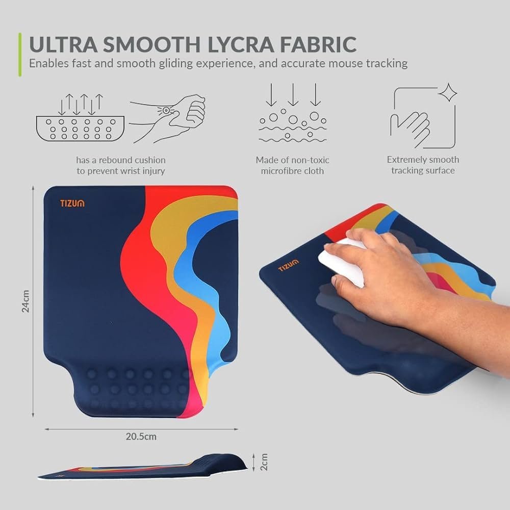 Blue Sapphire Memory Foam Mouse Pad with Wrist Support – Ergonomic Office Mat