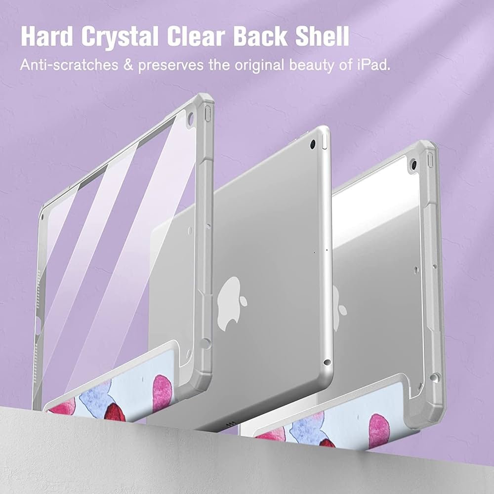 Case for 10.2" iPad 9th, 8th & 7th Generation | Smart Flip Cover with Pencil Holder & Transparent Back – Small Hearts