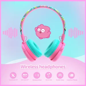 Booma Echo Over-Ear Wireless Headphones – Bluetooth 5.4, Hi-Res Audio, 55H Playtime, USB-C Fast Charging, Kid-Safe Modes (Pink)