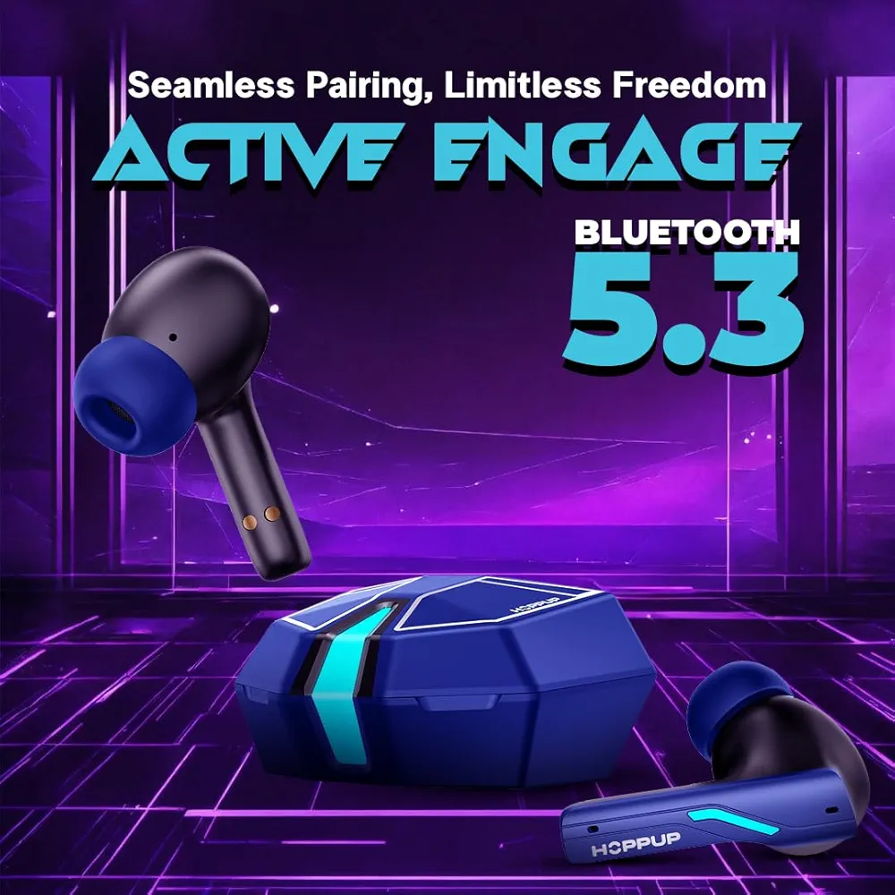 Gaming Earbuds XO6 with 35ms Low Latency, RGB LED Lights, 13mm Drivers, 50H Playtime & Bluetooth v5.3 (Blue, True Wireless)