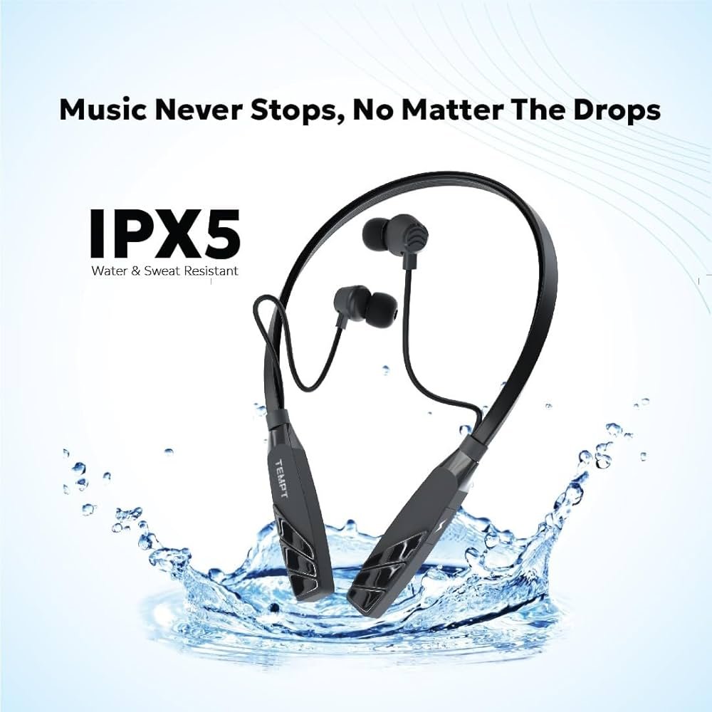 Pro Wireless Bluetooth Neckband Earphone – Bluetooth v5.2, 45H Playtime, Type-C Fast Charging, ENC, IPX5 Water & Sweat Resistant (Black)