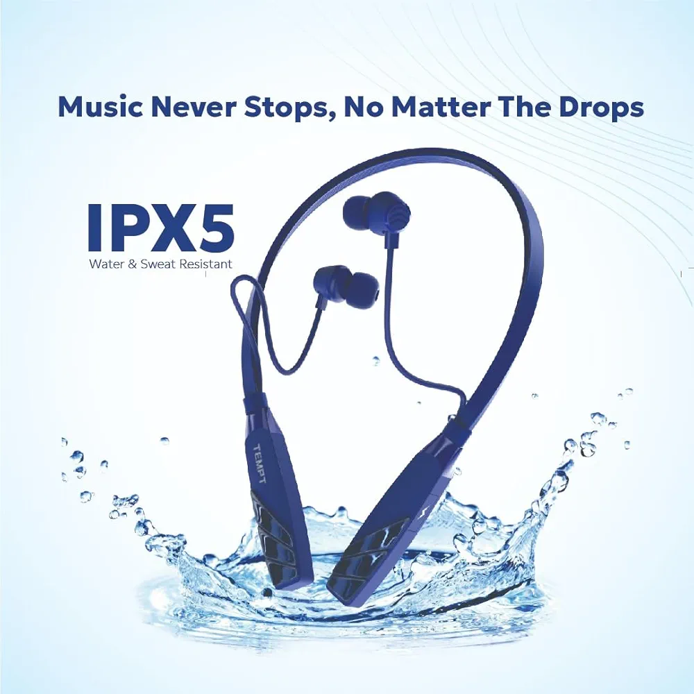 Pro Wireless Bluetooth Neckband Earphone – Bluetooth v5.2, 45H Playtime, Type-C Fast Charging, ENC, IPX5 Water & Sweat Resistant (Blue)