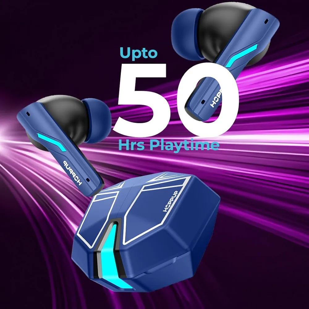 Gaming Earbuds XO6 with 35ms Low Latency, RGB LED Lights, 13mm Drivers, 50H Playtime & Bluetooth v5.3 (Blue, True Wireless)