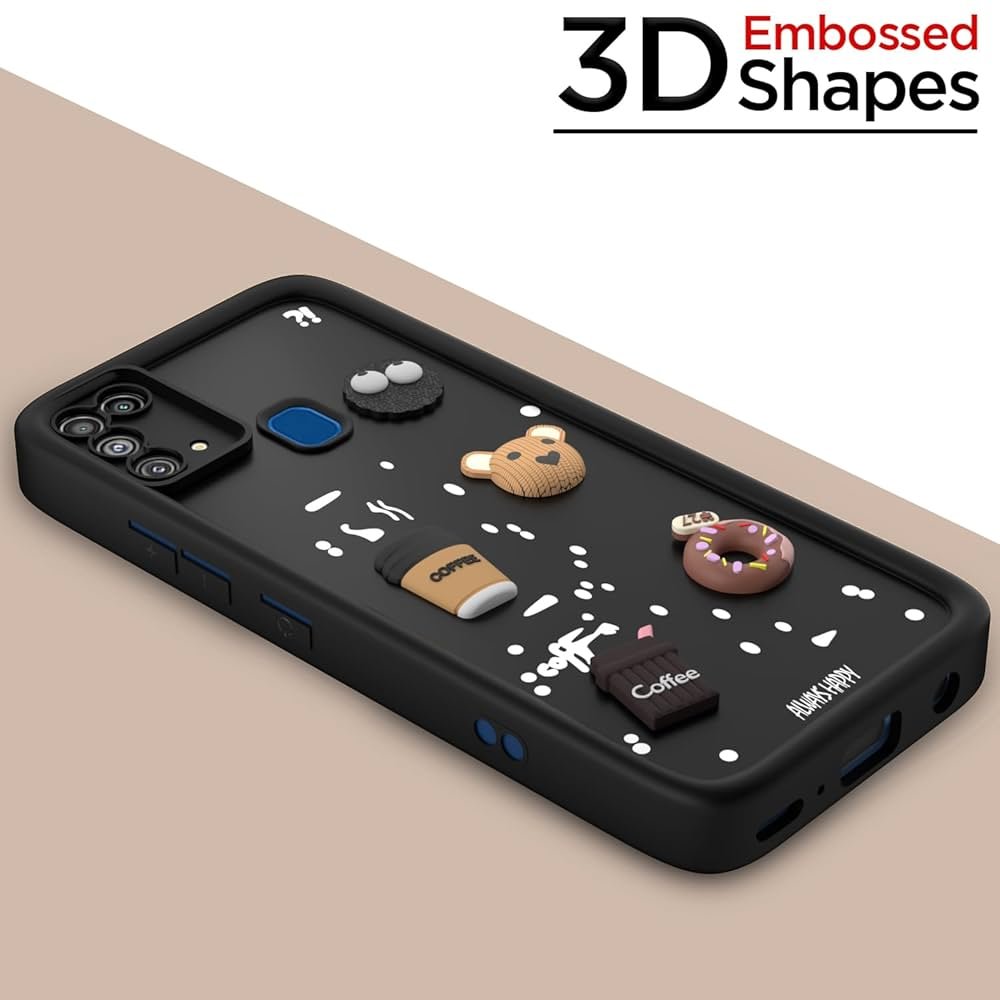 Back Cover for Samsung Galaxy M31 / M31 Prime / F41 | Cute 3D Cartoon Bear Silicone Full-Body Protection Bumper Case (Black)