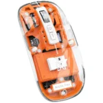 Transparent Wireless & Bluetooth Rechargeable Mouse – Triple-Mode Connection (BT 5.1 + 2.4GHz), Optical Sensor, LED Battery Indicator, Slim Design (Orange)