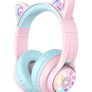 iClever BTH13 Bluetooth Kids Headphones | Cat Ear Wireless Over-Ear Headphones | Safe Volume Limited | 45H Playtime | Built-In Mic | Portable Headset for Tablet/PC, Pink