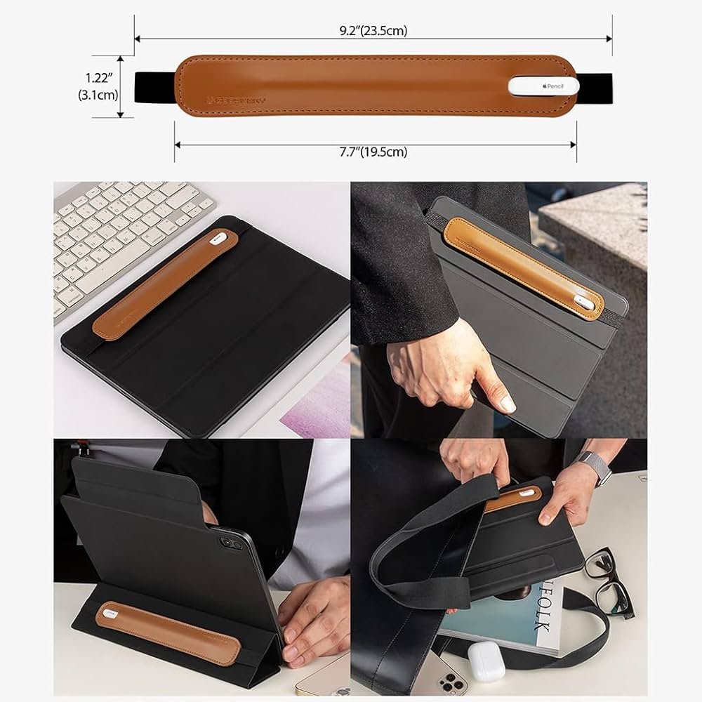 Apple Pencil Cover Sleeve – PU Leather Pouch for 1st & 2nd Generation Apple Pencil, Elastic Holder for iPad, Tablets, Notebooks (Dark Brown)