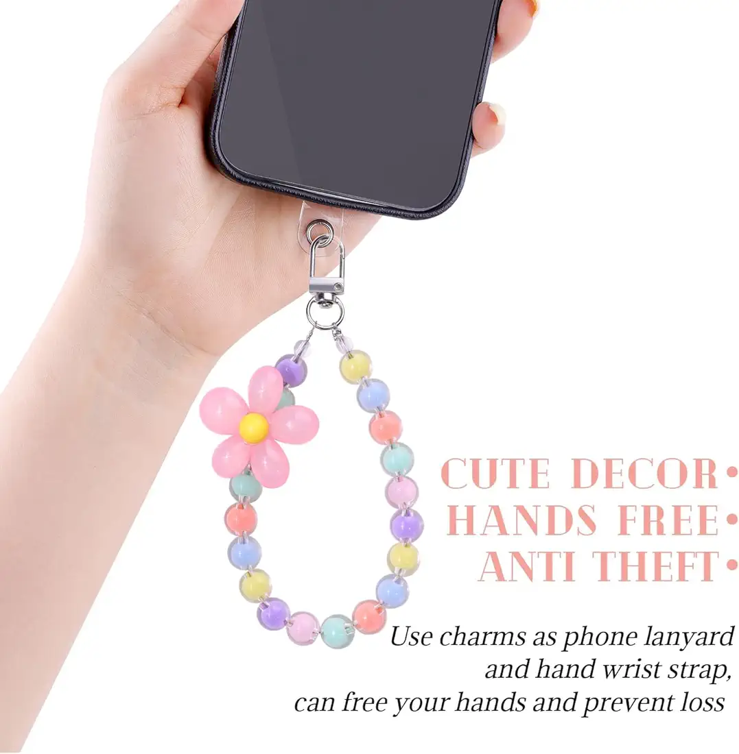 Phone Charm Chain for Girls – Flower Design, Vibrant Jelly Color Beads