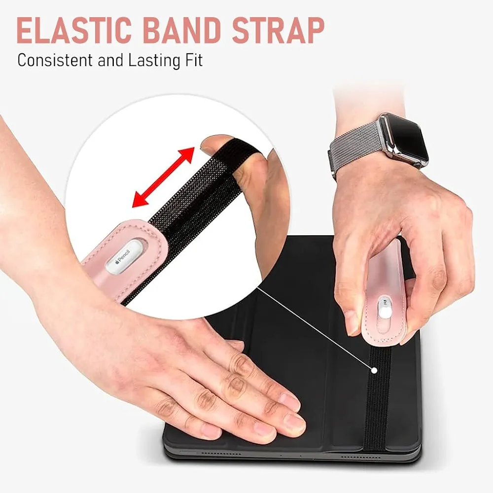 Apple Pencil Cover Sleeve – PU Leather Pouch for 1st & 2nd Generation Apple Pencil, Elastic Holder for iPad & Tablets (Pink)