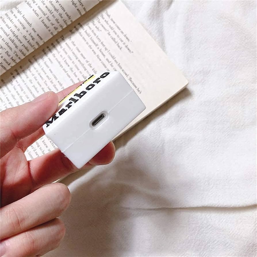 AirPods Pro (2019) Case Cover | Marlboro White 3D Cartoon Character Soft Silicone Protective Pouch with Keychain | 360° Full Protection Case for AirPods Pro Charging Case